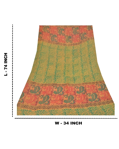 Sanskriti Vintage Dupatta Long Stole Georgette Green Veil Printed Floral Scarves DC-47598-Green-Printed Work-Georgette-1