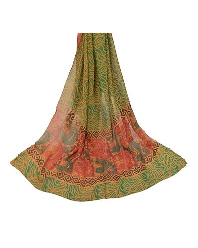 Sanskriti Vintage Dupatta Long Stole Georgette Green Veil Printed Floral Scarves DC-47598-Green-Printed Work-Georgette-2