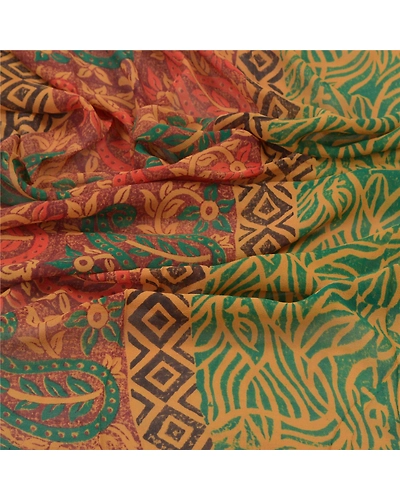 Sanskriti Vintage Dupatta Long Stole Georgette Green Veil Printed Floral Scarves DC-47598-Green-Printed Work-Georgette-6