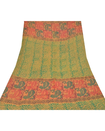 Sanskriti Vintage Dupatta Long Stole Georgette Green Veil Printed Floral Scarves DC-47598-Green-Printed Work-Georgette-7