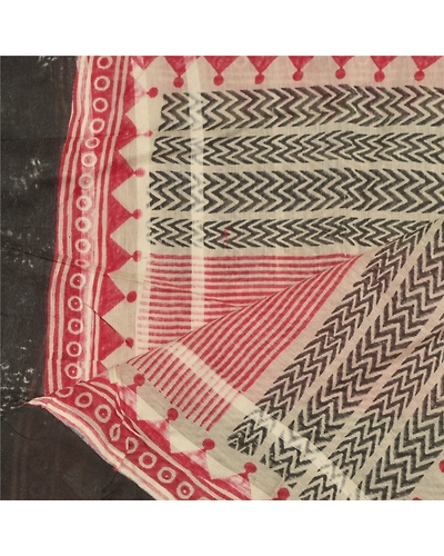 Sanskriti Vintage Dupatta Long Stole Chanderi Silk Red Printed Wrap Hijab DC-47664-Red &amp; Cream-Printed Work-Chanderi Silk-4