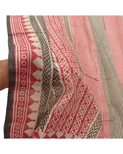 Sanskriti Vintage Dupatta Long Stole Chanderi Silk Red Printed Wrap Hijab DC-47664-Red &amp; Cream-Printed Work-Chanderi Silk-5