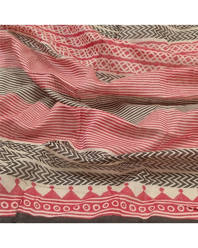 Sanskriti Vintage Dupatta Long Stole Chanderi Silk Red Printed Wrap Hijab DC-47664-Red &amp; Cream-Printed Work-Chanderi Silk-6