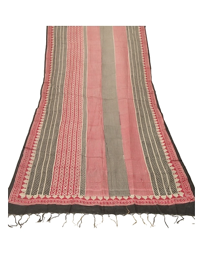 Sanskriti Vintage Dupatta Long Stole Chanderi Silk Red Printed Wrap Hijab DC-47664-Red &amp; Cream-Printed Work-Chanderi Silk-7