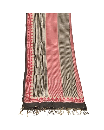 Sanskriti Vintage Dupatta Long Stole Chanderi Silk Red Printed Wrap Hijab DC-47664-Red &amp; Cream-Printed Work-Chanderi Silk-8