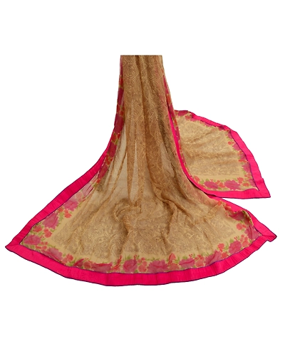 Sanskriti Vintage Dupatta Long Stole Georgette Beige Printed Work Wrap Scarves DC-47692-Shade Of Beige-Printed Work-Georgette-2