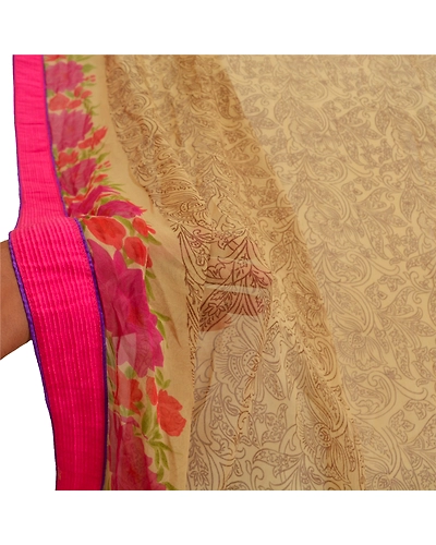 Sanskriti Vintage Dupatta Long Stole Georgette Beige Printed Work Wrap Scarves DC-47692-Shade Of Beige-Printed Work-Georgette-5
