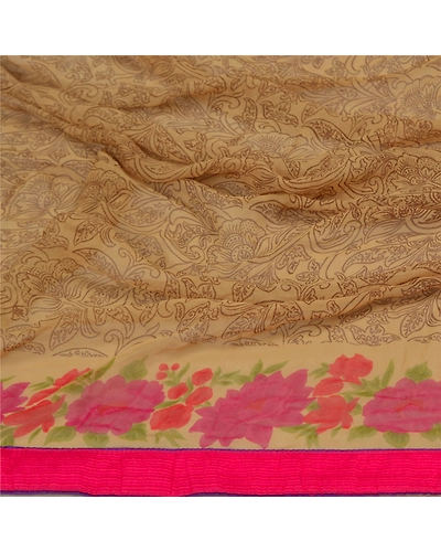 Sanskriti Vintage Dupatta Long Stole Georgette Beige Printed Work Wrap Scarves DC-47692-Shade Of Beige-Printed Work-Georgette-6