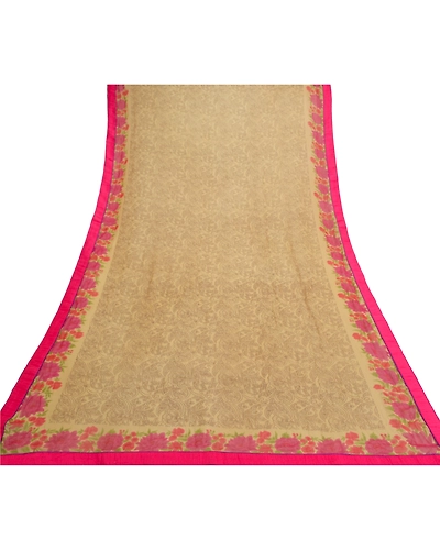 Sanskriti Vintage Dupatta Long Stole Georgette Beige Printed Work Wrap Scarves DC-47692-Shade Of Beige-Printed Work-Georgette-7