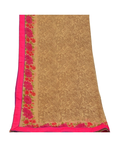 Sanskriti Vintage Dupatta Long Stole Georgette Beige Printed Work Wrap Scarves DC-47692-Shade Of Beige-Printed Work-Georgette-8