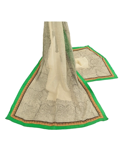 Sanskriti Vintage Dupatta Long Stole Cotton Off-White Embroidered Printed Veil DC-47761-Off-White-Printed Work-Cotton-2