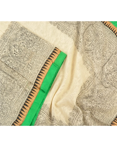 Sanskriti Vintage Dupatta Long Stole Cotton Off-White Embroidered Printed Veil DC-47761-Off-White-Printed Work-Cotton-3