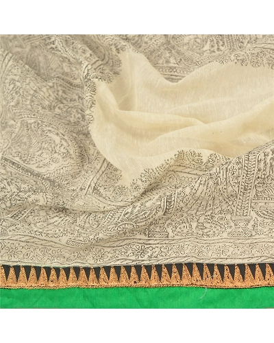 Sanskriti Vintage Dupatta Long Stole Cotton Off-White Embroidered Printed Veil DC-47761-Off-White-Printed Work-Cotton-6