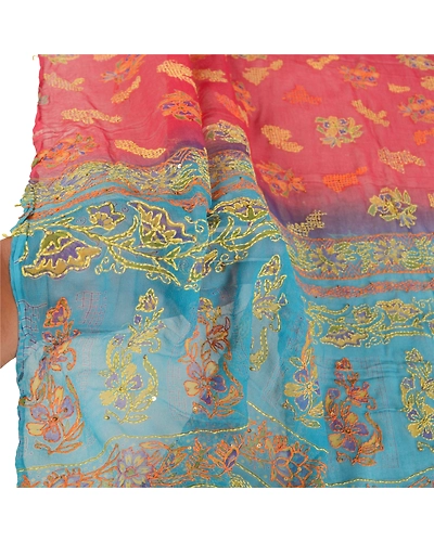 Sanskriti Vintage Dupatta Long Stole Georgette Red Wrap Shawl Printed Hijab DC-47783-Red &amp; Blue-Thread Work-Georgette-5