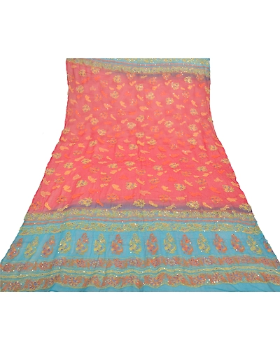 Sanskriti Vintage Dupatta Long Stole Georgette Red Wrap Shawl Printed Hijab DC-47783-Red &amp; Blue-Thread Work-Georgette-7
