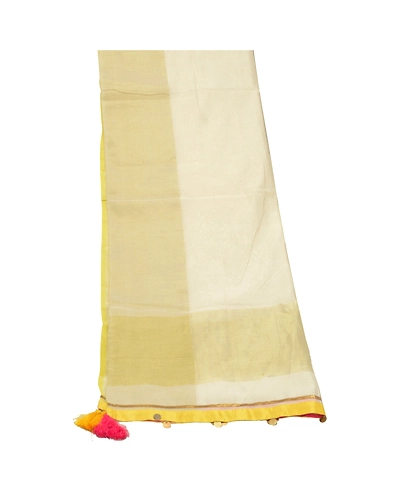 Sanskriti Vintage Dupatta Long Stole Art Silk Off-White Hijab Wrap Woven Scarves DC-47784-Off-White-Woven Work-Art (Artificial) Silk-8