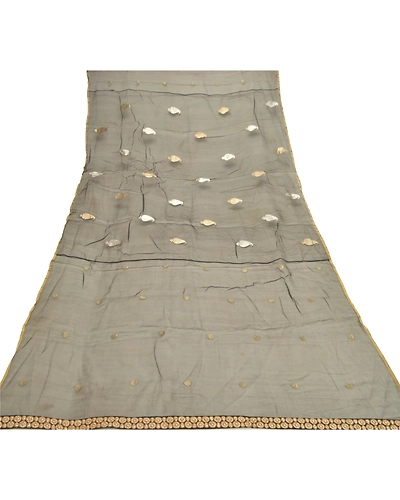 Sanskriti Vintage Dupatta Long Stole Net Mesh Black Embroidered Woven Veil DC-47793-Black-Thread Work-Net Mesh-7