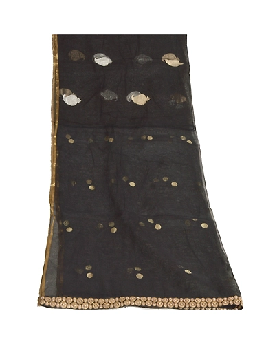 Sanskriti Vintage Dupatta Long Stole Net Mesh Black Embroidered Woven Veil DC-47793-Black-Thread Work-Net Mesh-8