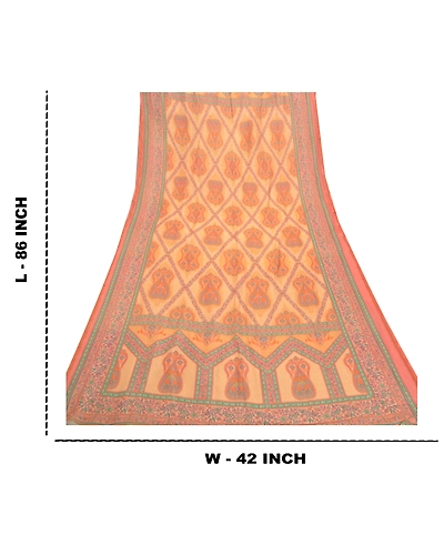 Sanskriti Vintage Dupatta Long Stole Pure Silk Beige Printed Floral Scarves DC-47806-Shade Of Beige-Printed Work-Pure Silk-1