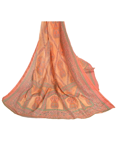 Sanskriti Vintage Dupatta Long Stole Pure Silk Beige Printed Floral Scarves DC-47806-Shade Of Beige-Printed Work-Pure Silk-2