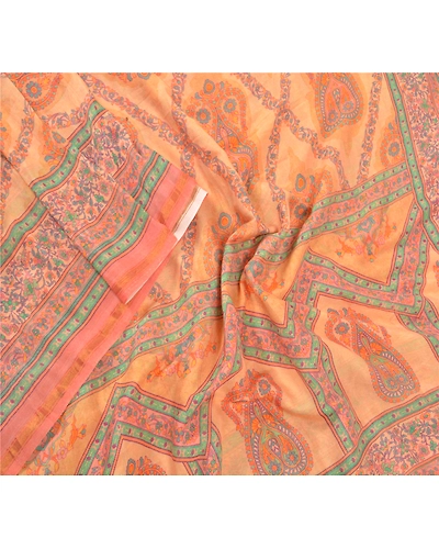Sanskriti Vintage Dupatta Long Stole Pure Silk Beige Printed Floral Scarves DC-47806-Shade Of Beige-Printed Work-Pure Silk-3
