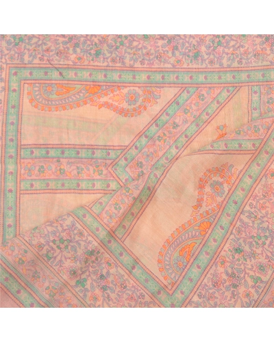 Sanskriti Vintage Dupatta Long Stole Pure Silk Beige Printed Floral Scarves DC-47806-Shade Of Beige-Printed Work-Pure Silk-4