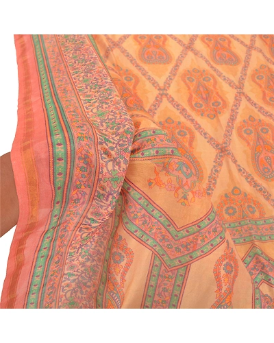 Sanskriti Vintage Dupatta Long Stole Pure Silk Beige Printed Floral Scarves DC-47806-Shade Of Beige-Printed Work-Pure Silk-5