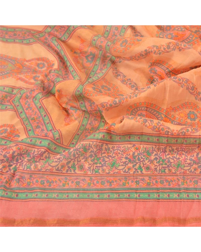 Sanskriti Vintage Dupatta Long Stole Pure Silk Beige Printed Floral Scarves DC-47806-Shade Of Beige-Printed Work-Pure Silk-6