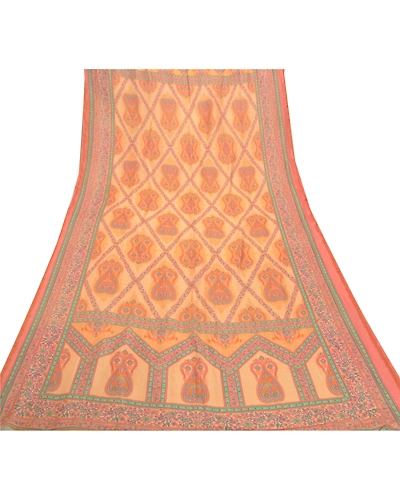 Sanskriti Vintage Dupatta Long Stole Pure Silk Beige Printed Floral Scarves DC-47806-Shade Of Beige-Printed Work-Pure Silk-7