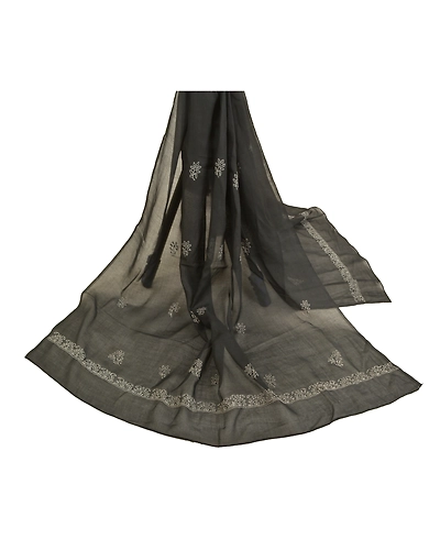 Sanskriti Vintage Dupatta Long Stole Pure Cotton Hand Embroidered Chikankari DC-47809-Black-Thread Work-Pure Cotton-2