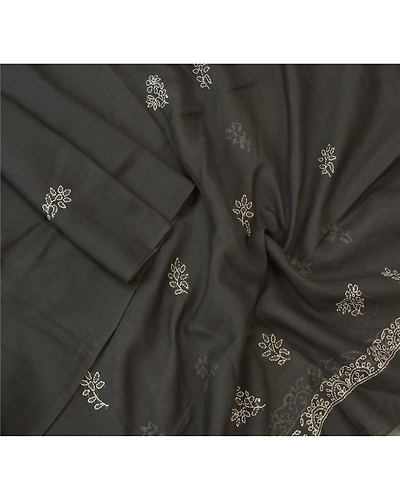 Sanskriti Vintage Dupatta Long Stole Pure Cotton Hand Embroidered Chikankari DC-47809-Black-Thread Work-Pure Cotton-3
