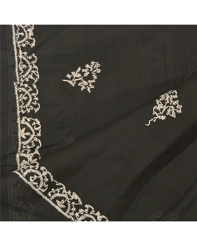 Sanskriti Vintage Dupatta Long Stole Pure Cotton Hand Embroidered Chikankari DC-47809-Black-Thread Work-Pure Cotton-4