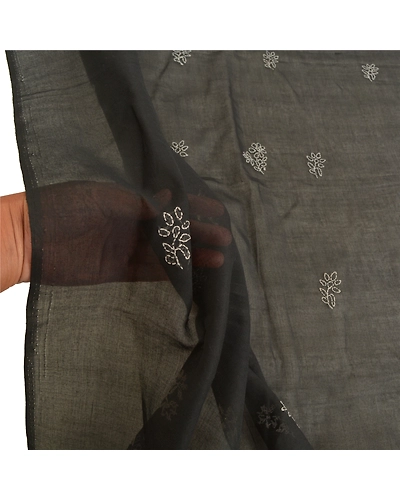 Sanskriti Vintage Dupatta Long Stole Pure Cotton Hand Embroidered Chikankari DC-47809-Black-Thread Work-Pure Cotton-5