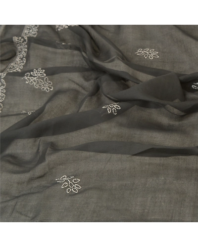 Sanskriti Vintage Dupatta Long Stole Pure Cotton Hand Embroidered Chikankari DC-47809-Black-Thread Work-Pure Cotton-6