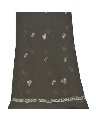 Sanskriti Vintage Dupatta Long Stole Pure Cotton Hand Embroidered Chikankari DC-47809-Black-Thread Work-Pure Cotton-8