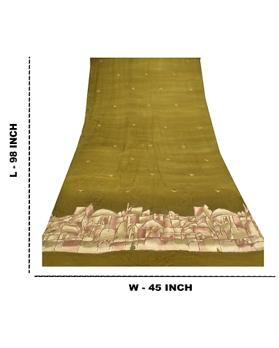Sanskriti Vintage Dupatta Long Stole Satin Green Hand Embroidered Printed Hijab DC-47818-Green-Printed Work-Satin Silk-1