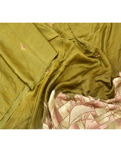 Sanskriti Vintage Dupatta Long Stole Satin Green Hand Embroidered Printed Hijab DC-47818-Green-Printed Work-Satin Silk-3