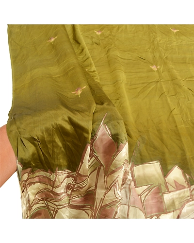 Sanskriti Vintage Dupatta Long Stole Satin Green Hand Embroidered Printed Hijab DC-47818-Green-Printed Work-Satin Silk-5