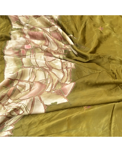 Sanskriti Vintage Dupatta Long Stole Satin Green Hand Embroidered Printed Hijab DC-47818-Green-Printed Work-Satin Silk-6
