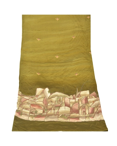 Sanskriti Vintage Dupatta Long Stole Satin Green Hand Embroidered Printed Hijab DC-47818-Green-Printed Work-Satin Silk-8