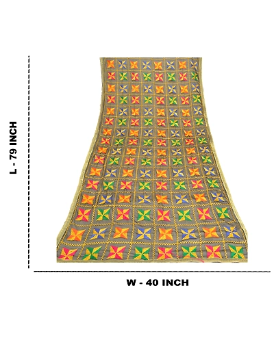 Sanskriti Vintage Dupatta Long Stole Chiffon Black Embroidered Bagh Phulkari DC-47828-Black-Thread Work-Chiffon-1