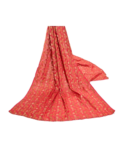 Sanskriti Vintage Dupatta Long Stole Art Silk Red Veil Hand-Woven Wrap Scarves DC-47829-Red-Hand-Woven Work-Pure Silk-2