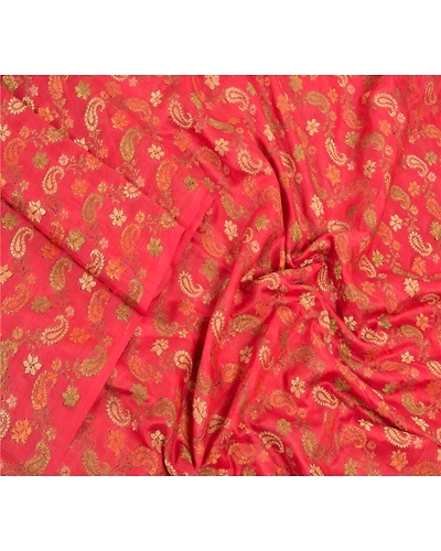 Sanskriti Vintage Dupatta Long Stole Art Silk Red Veil Hand-Woven Wrap Scarves DC-47829-Red-Hand-Woven Work-Pure Silk-3