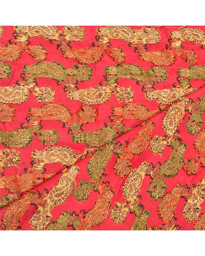 Sanskriti Vintage Dupatta Long Stole Art Silk Red Veil Hand-Woven Wrap Scarves DC-47829-Red-Hand-Woven Work-Pure Silk-4