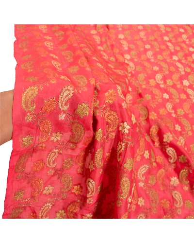 Sanskriti Vintage Dupatta Long Stole Art Silk Red Veil Hand-Woven Wrap Scarves DC-47829-Red-Hand-Woven Work-Pure Silk-5