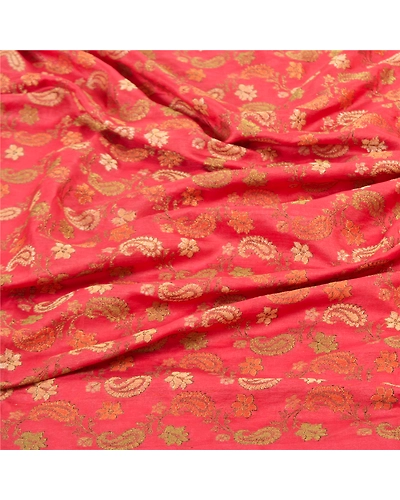 Sanskriti Vintage Dupatta Long Stole Art Silk Red Veil Hand-Woven Wrap Scarves DC-47829-Red-Hand-Woven Work-Pure Silk-6