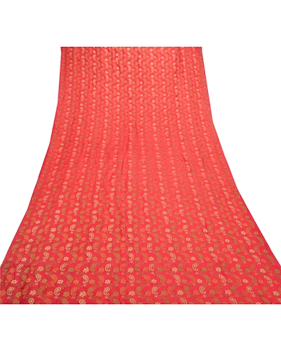 Sanskriti Vintage Dupatta Long Stole Art Silk Red Veil Hand-Woven Wrap Scarves DC-47829-Red-Hand-Woven Work-Pure Silk-7