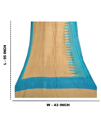 Sanskriti Vintage Dupatta Long Stole Chanderi Silk Blue Scarves Printed Veil DC-47838-Brown &amp; Blue-Printed Work-Chanderi Silk-1