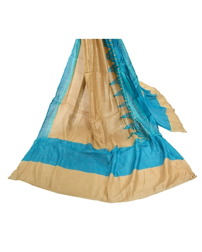 Sanskriti Vintage Dupatta Long Stole Chanderi Silk Blue Scarves Printed Veil DC-47838-Brown &amp; Blue-Printed Work-Chanderi Silk-2