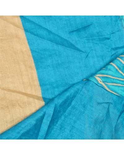 Sanskriti Vintage Dupatta Long Stole Chanderi Silk Blue Scarves Printed Veil DC-47838-Brown &amp; Blue-Printed Work-Chanderi Silk-4